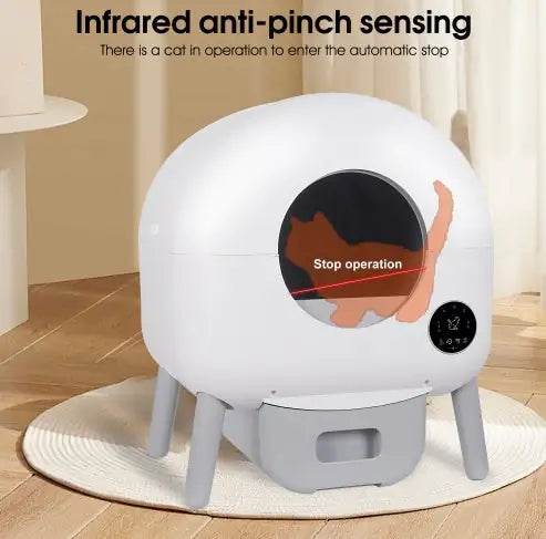 Bac à litière autonettoyant - Convient aux chats de 1 à 10 kg, capacité de 100 L, système anti pincement contrôlé par application.