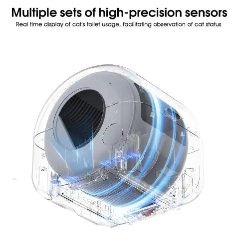 Bac à litière autonettoyant - Convient aux chats de 1 à 10 kg, capacité de 100 L, système anti pincement contrôlé par application.