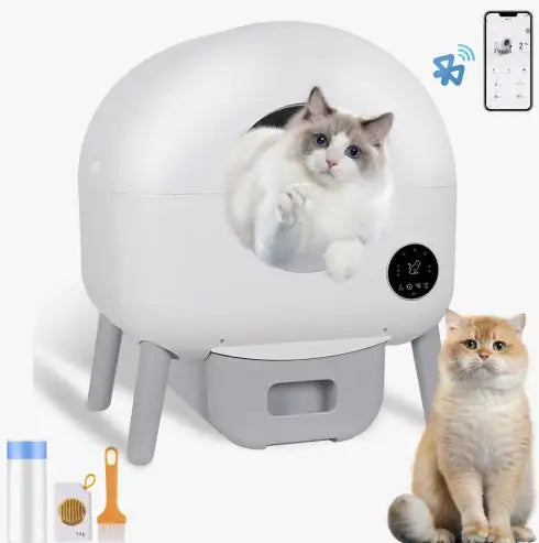 Bac à litière autonettoyant - Convient aux chats de 1 à 10 kg, capacité de 100 L, système anti pincement contrôlé par application.