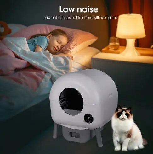 Bac à litière autonettoyant - Convient aux chats de 1 à 10 kg, capacité de 100 L, système anti pincement contrôlé par application.